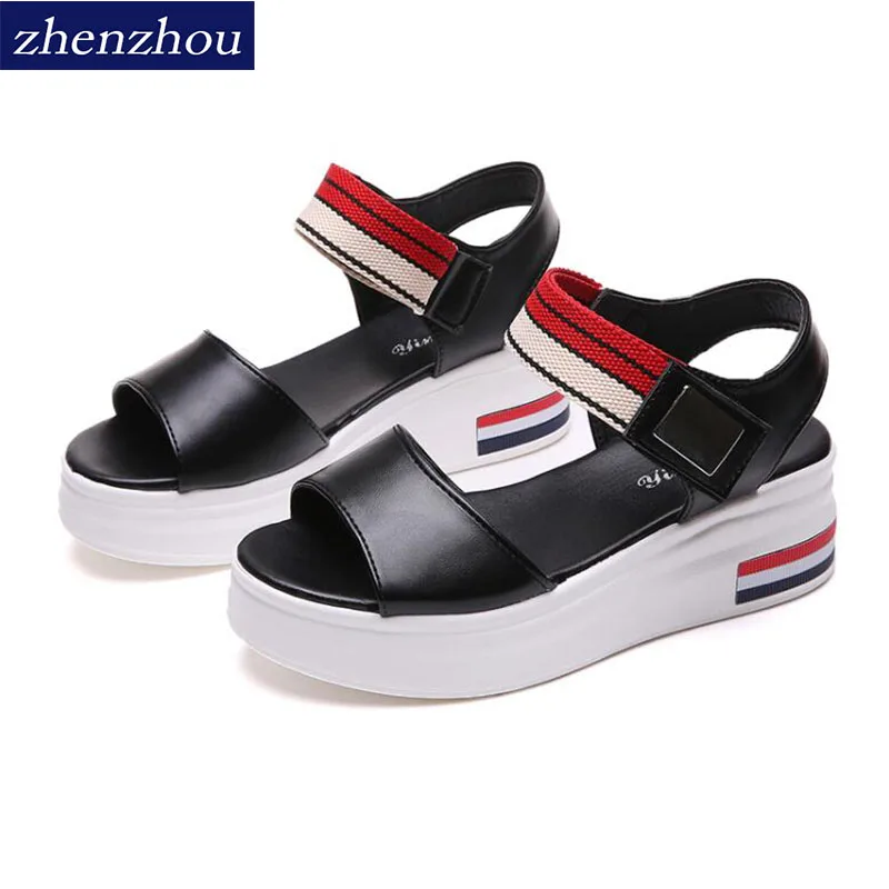 

Slope and sandal women's summer 2018 new version of the south Korean version of the magic paste on the bottom of the platform an