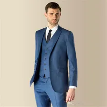 Новинка, приталенный, Лучший мужской костюм с отворотом, 3 предмета(куртка+ штаны+ жилет+ галстук), синие вечерние костюмы для жениха, Masculino Trajes De Hombre Blazer 187