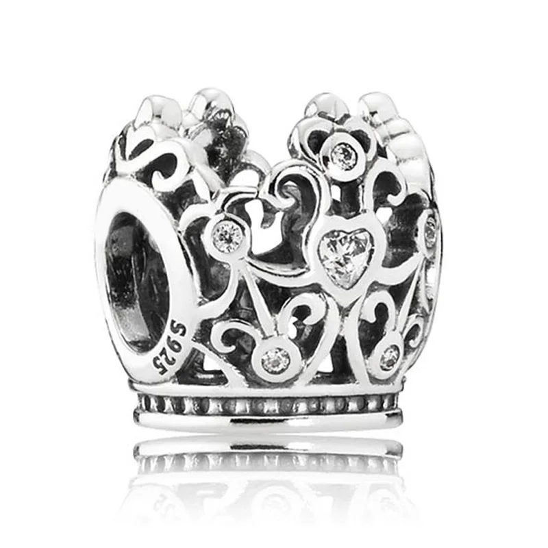 

Authentic 925 Sterling Silver Bead Charm Openwork Princess Crown With Crystal Beads Fit Pandora Bracelet Bangle Jewelry