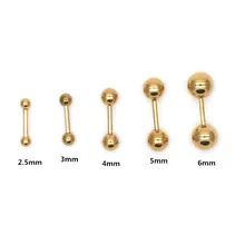 SE02 позолоченные титановые серьги-гвоздики с шариками, ювелирные изделия из нержавеющей стали от 2,5 мм до 6 мм