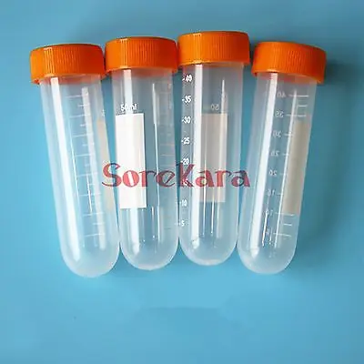 

LOT 50 Scale line 50ml Laboratory Plastic Centrifuge tube Round bottom Vial Snap Cap For Sample Specimen