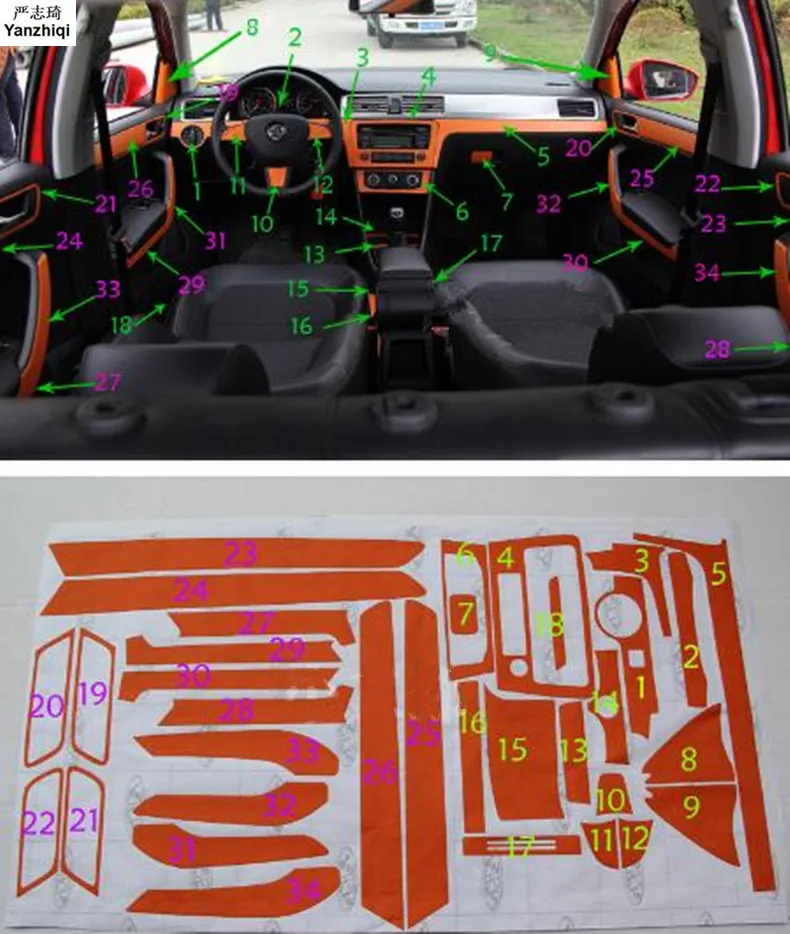 

Carbon fiber Door Interior stickers Center Console decoration stickers Car Styling for Skoda 2014-2017 Rapid / Rapid Spaceback