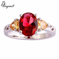 lingmei $0.99 Big Promotion Popular Red & Champagne CZ Silver Color Ring Size 6 7 8 9 10 11 12 Fashion Women Jewelry Wholesale