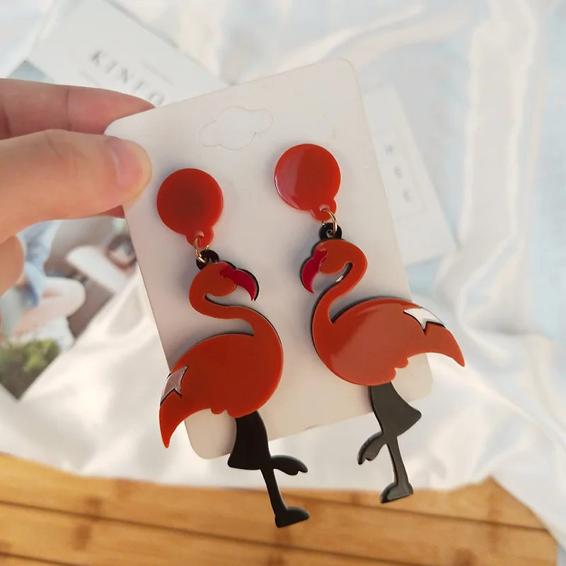 Classic Dangling Fashion Acrylic Bird Earrings for Women Long Big Resin Flamingo Drop Earring Animal Gifts for Girls Jewelry (2)