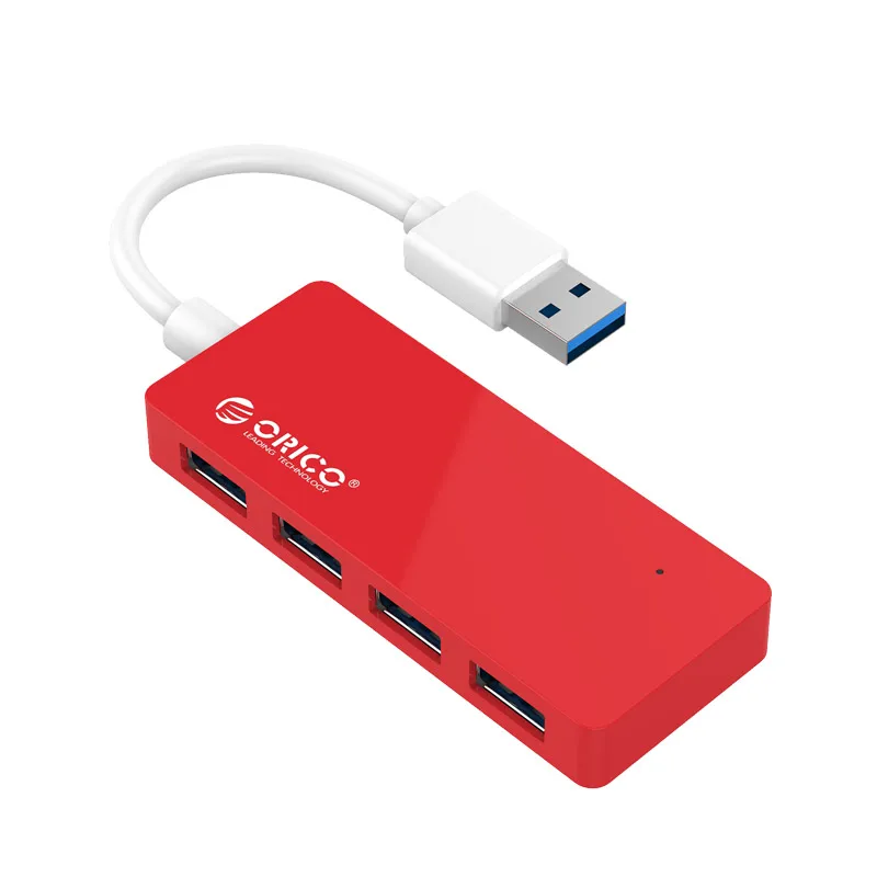 ORICO Mini 4 порта USB3.0 концентратор портативный концентратор USB сплиттер для Apple Macbook Air ноутбук ПК планшет с голубой светодиодный кабель 10 см для передачи данных - Цвет: Красный