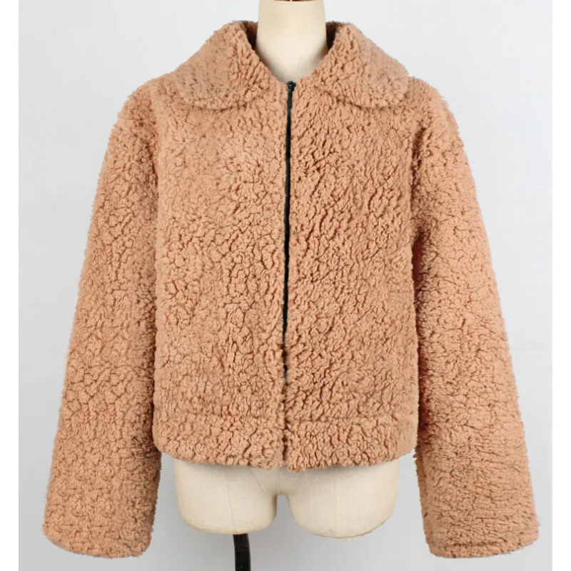 hirigin Autumn Women Fleece Fur Jacket Full Zipper Turn-down Collar Oversized Plush fabric Warm Coat Cool Ladies Solid Jacket