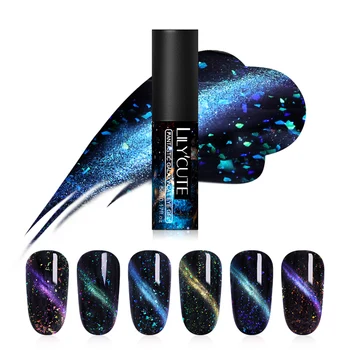 

LILYCUTE sparkly Sky Magnetic Nail Gel Polish 3D Cat Eye Soak Off Sequins UV Gel Nail Art Gel Varnish 6 Colors