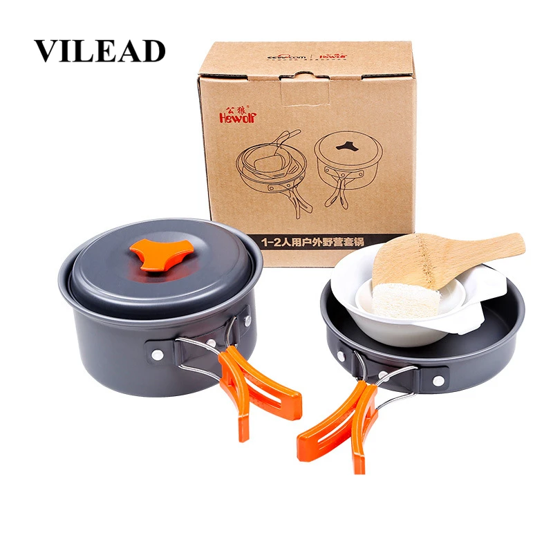 

VILEAD 6pcs Camping Cookware Set Outdoor Hiking Cooking Bushcraft Portable Folding Pots Tableware Cutlery Utensils picnic set