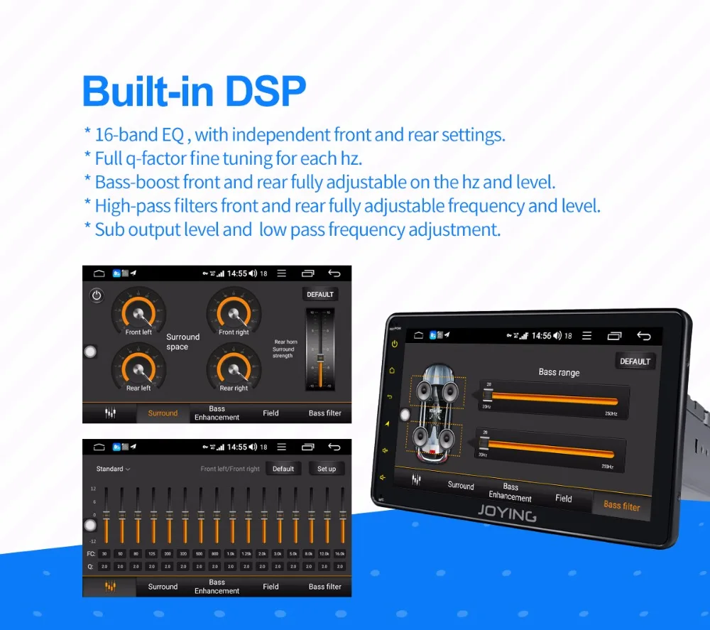 Cheap JOYING Android 8.1 car radio 1 din stereo head unit Octa Core 8"HD Screen 4GB ram 64GB ROM support 4G DSP Split Screen SWC audio 12