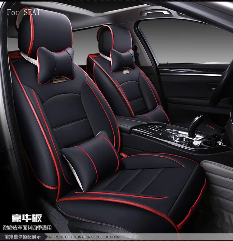 For SEAT leon  ibiza coffee red black waterproof soft pu leather car seat covers easy clean front &rear full seat