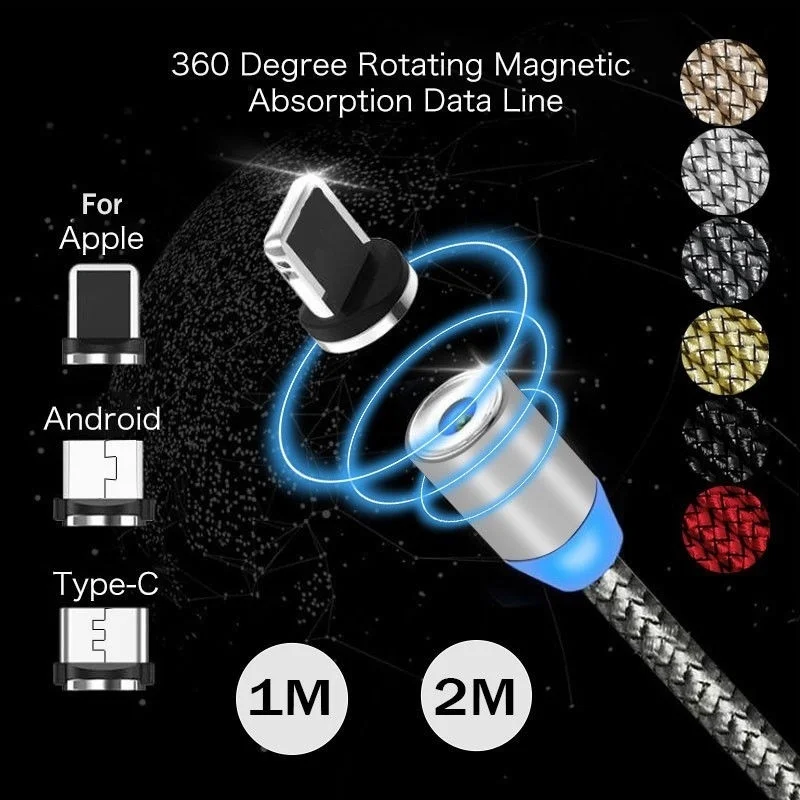

2.4A Quick Magnetic USB-C for Type C/IOS/Micro USB 360 Round Fast Charger Cable