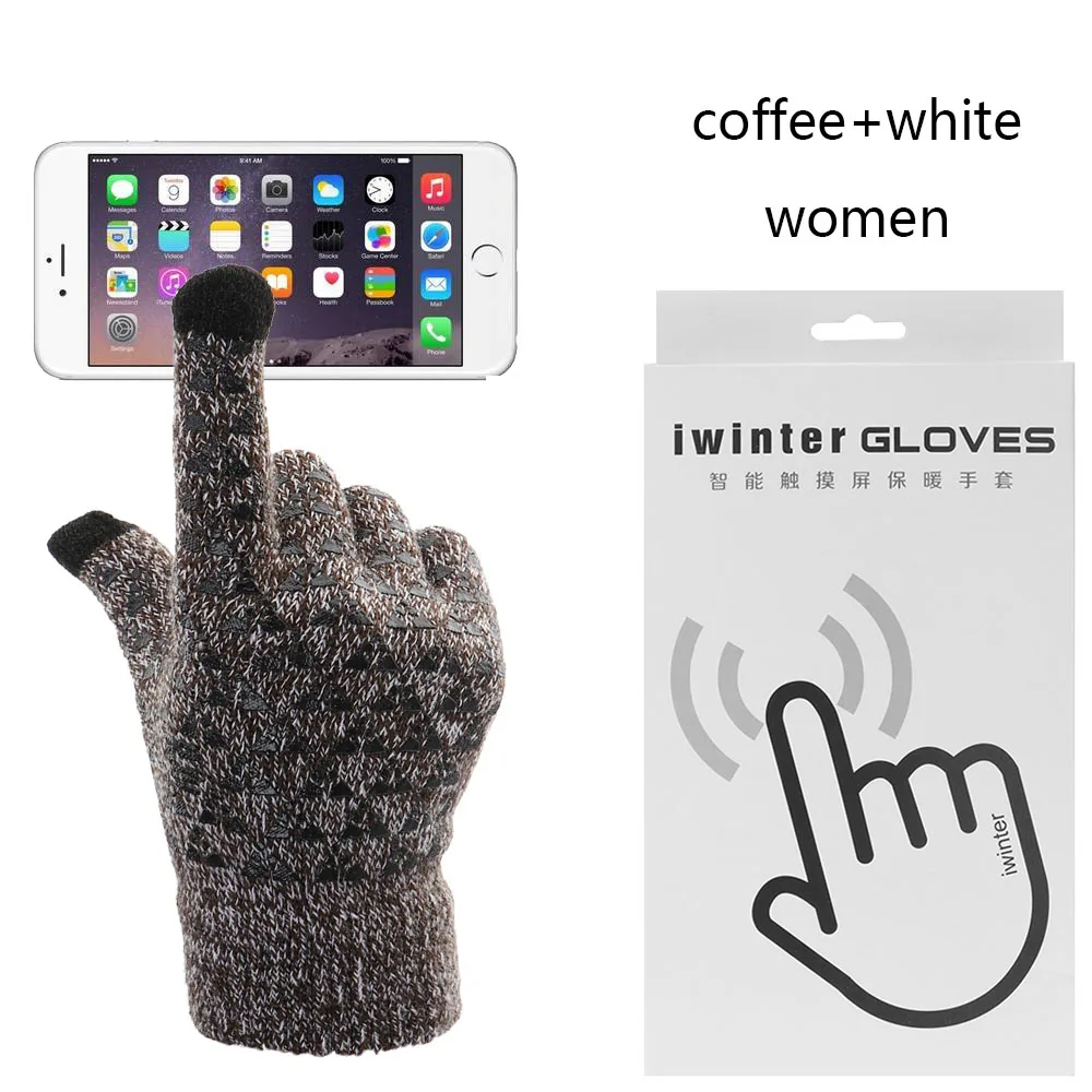 women coffee white Новая мода, 1 пара, вязаные перчатки, мужские, зимние, теплые, с флисовой подкладкой, теплые, вязаные перчатки, для улицы, WarmerAccessories - Цвет: women coffee white