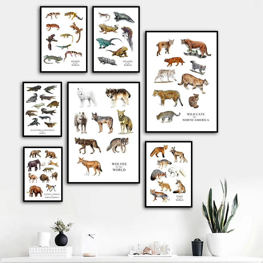 Настенные художественные картины на холсте волк кошка лиса слон дикие животные принты скандинавские плакаты и принты настенные картины для детской комнаты декор