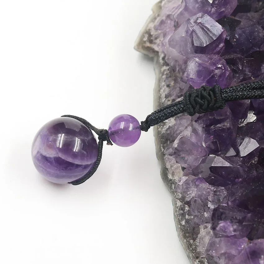 

xinshangmie Personalized Natural Purple Amethysts Beads Ball Pendant Rope Chain Necklace For Women Lucky Charms Jewelry 1 Pcs