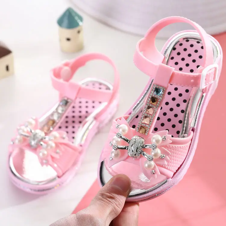 sandals pink Новые летние девушки детская обувь для девочек сандалии противоскольжения детей Летняя обувь От 6 до 18 лет резиновая подошва принцесса сандалии - Цвет: sandals pink