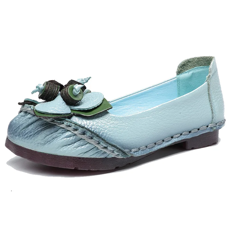 

Sweet Brand Women Shoes Woman Flats Summer Loafers Genuine Leather Slip-On Round Toe Floral Sewing Leisure A804A