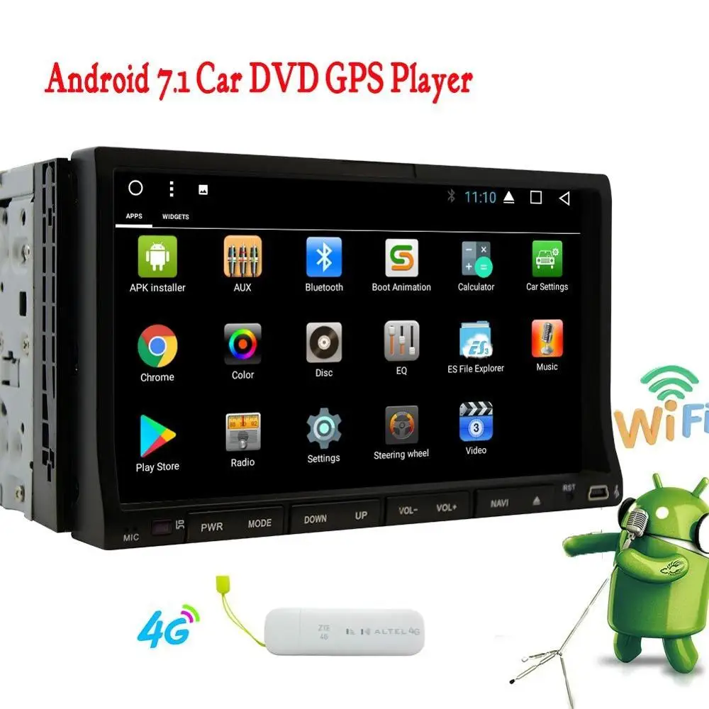 Android 7.1 Car Radio Stereo Automotive 7'' 2 din Car DVD CD Player in dash Navigator GPS Map Handsfree Bluetooth Wifi+4G Dongle