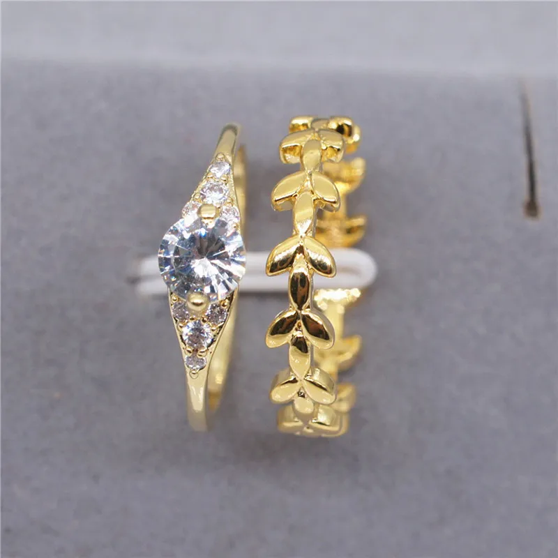 GS Rings Set For Couple Lover Gold Color Simple Design Leaf Ring Men Fashion Engagement Wedding Rings For Women Jewelry 2018 G5