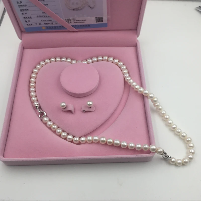 Sinya Natural Freshwater Pearls Strand Necklace Bracelet Earring Set heart design 925 sterling silver clasp for Mum women lover (5)