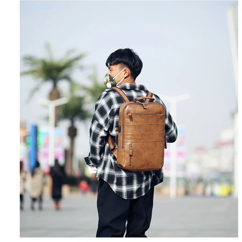 متعددة functiona الرجال على ظهره للماء بو الجلود السفر حقيبة رجل العديد من الإدارات Mochila الذكور حقيبة لابتوب المراهقين الظهر