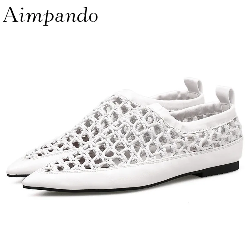 

Flat Shoes Woman 2018 New Style Lazyman Network Flats Sexy Pointy Toe Meshy Netted Slim Casual Shoes