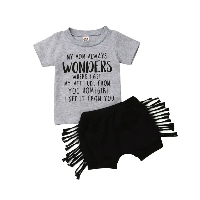 

Baby Clothing Sumer Casual Outfits 2019 Newborn Toddler Baby Girl Short Sleeve Shirt Tops tassel Short Pants Clothes