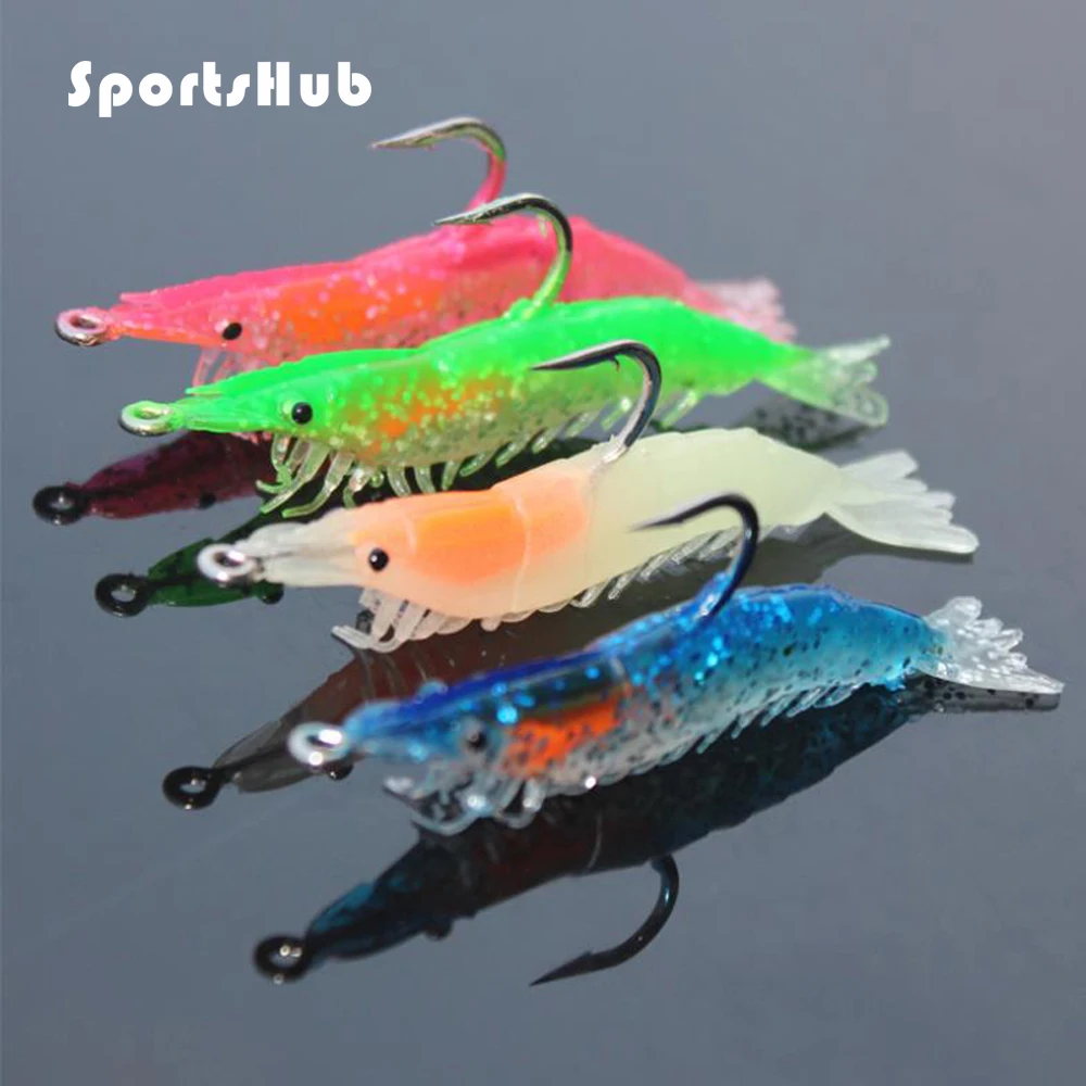 SPORTSHUB 4pcs/lot 9cm 10g luminous multicolor bonimic soft shrimp lure