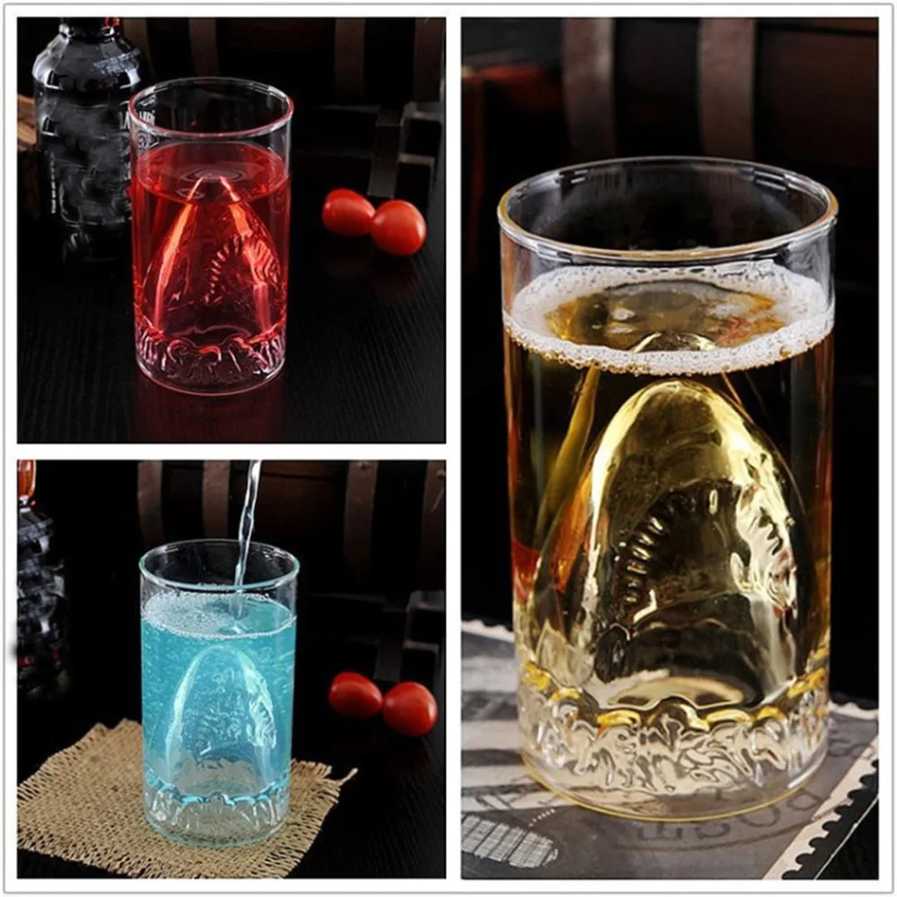 

350ML Bottle Shark Durable Double Wall Cocktail Whisky Wine Shot Glass in box Beer Cup Creative Transparent Best Glass Cup LD