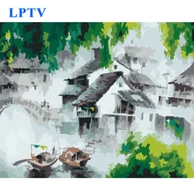 LPTV традиционный пейзаж маленький домик DIY Краска ing по номерам Акриловая Краска по номерам ручная краска ed масляная живопись на холсте Fo