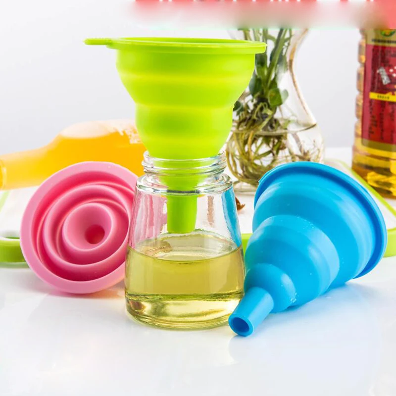 1pcs Mini Foldable Funnel mix Colorful Silicone Collapsible Style