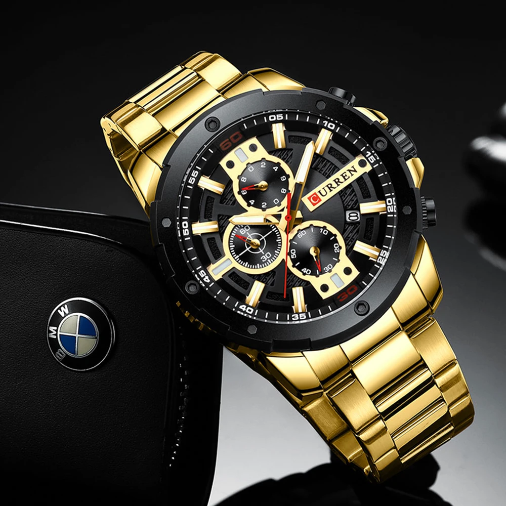Curren Watches Men Stainless Steel Band Quartz Wristwatch Military Chronograph Clock Male Fashion-6