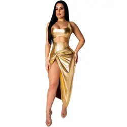 JAYCOSIN Женский комплект одежды сексуальный летний слинг Золотой низкий разрез мини тонкий ночной клуб облегающее платье Модные женские