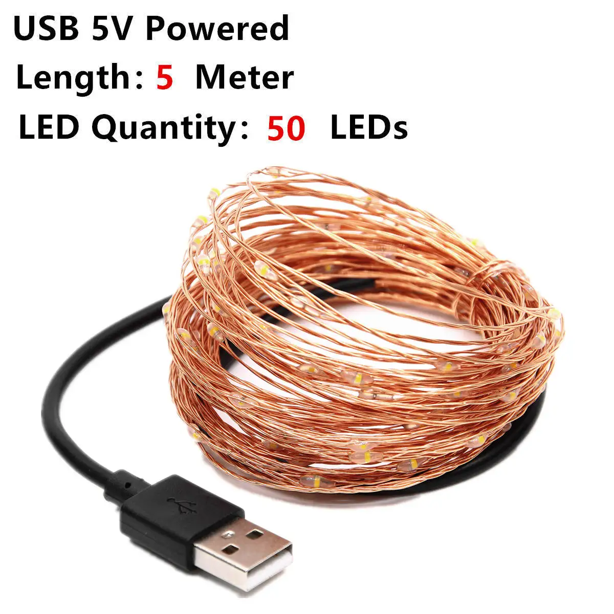 5M Copper Wire 5 в USB светодиодный светильник 10 м 5 м Медный Серебряный провод водонепроницаемый Сказочный светодиодный светильник на Рождество для свадебной вечеринки - Испускаемый цвет: 5M Copper Wire