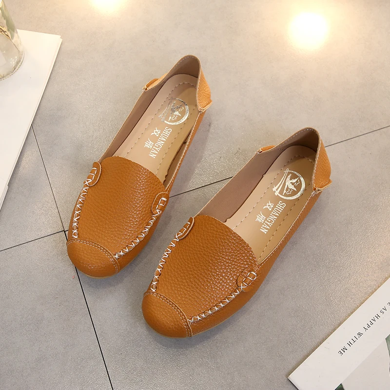 

Summer Spring Women Flats Round Toe Shallow Boat Shoes Casual Woman Shoes Flat Female Slip On Ladies Flats PU Loafers