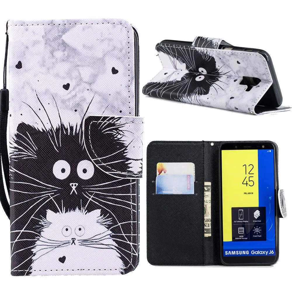 PU Leather Wallet Phone Case Flip Cover For Samsung A6 J4 J6 J8 2018 Patterned Card Holder Capa Coque sFor Samsung J4 Plus A750  (5)