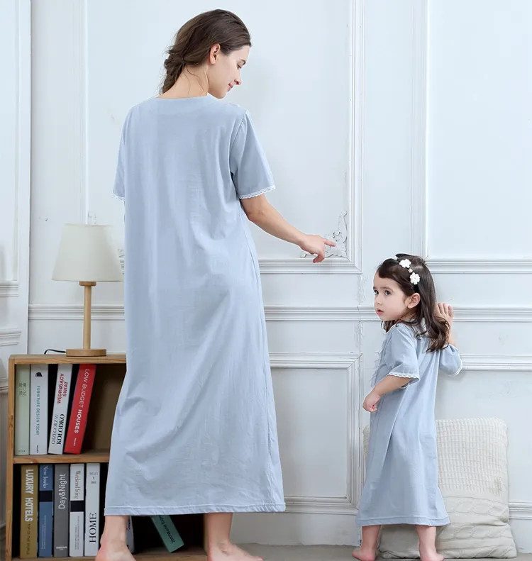Ночная рубашка в ретро стиле, пижамы для девочек, семейные платья для мамы и дочки, женские ночные рубашки для девочек, платье для мамы и дочки