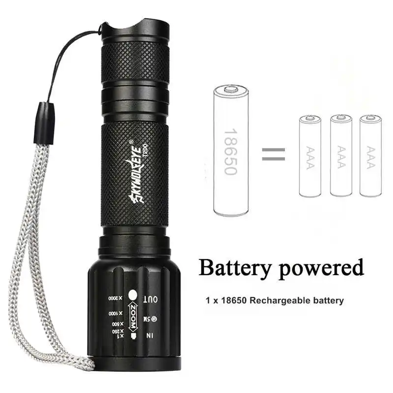 2 x Tactical Flashlight skywolfeye T6 High Powered 5Modes Zoom Aluminum+Battery led flashlight rechargeable fanatic #4S18 (5)