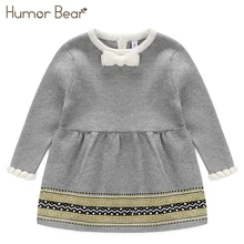 Humor Bear/Новинка года; детское платье-свитер для девочек; модное дизайнерское платье принцессы в полоску; Одежда для маленьких детей; От 1 до 5 лет