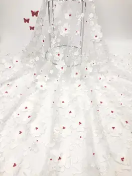 

white 3D flowers design popular african net tulle lace fabric 5yards french lace fabric for women party dress JIAJUN152