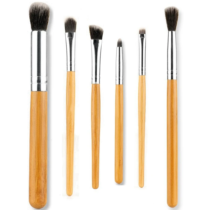 6 PCS Bamboo Handle Eye Makeup Brushes Professional Flat Angled Brush