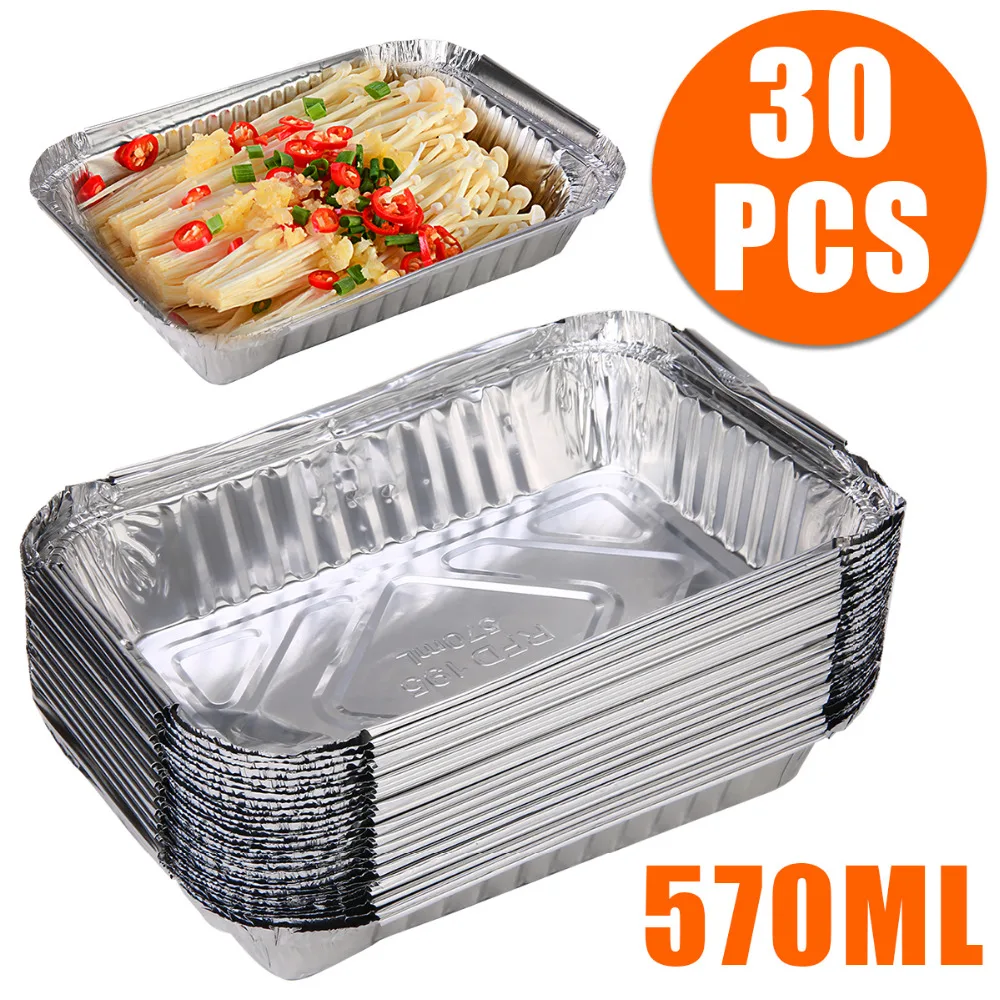 

Mayitr 30pcs Disposable Aluminum Foil Drip Pans BBQ Pan Recyclable Grill Catch Tray For Outdoor Barbecue Tool