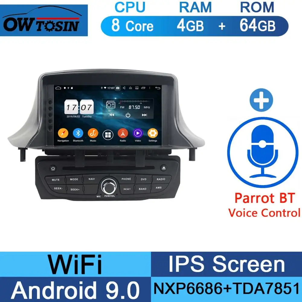 " ips 8 Core 4G ram+ 64G rom Android 9,0 автомобильный dvd-радио GPS для Renault Megane III Fluence 2009- DSP CarPlay Parrot BT стерео - Цвет: 64G Parrot BT