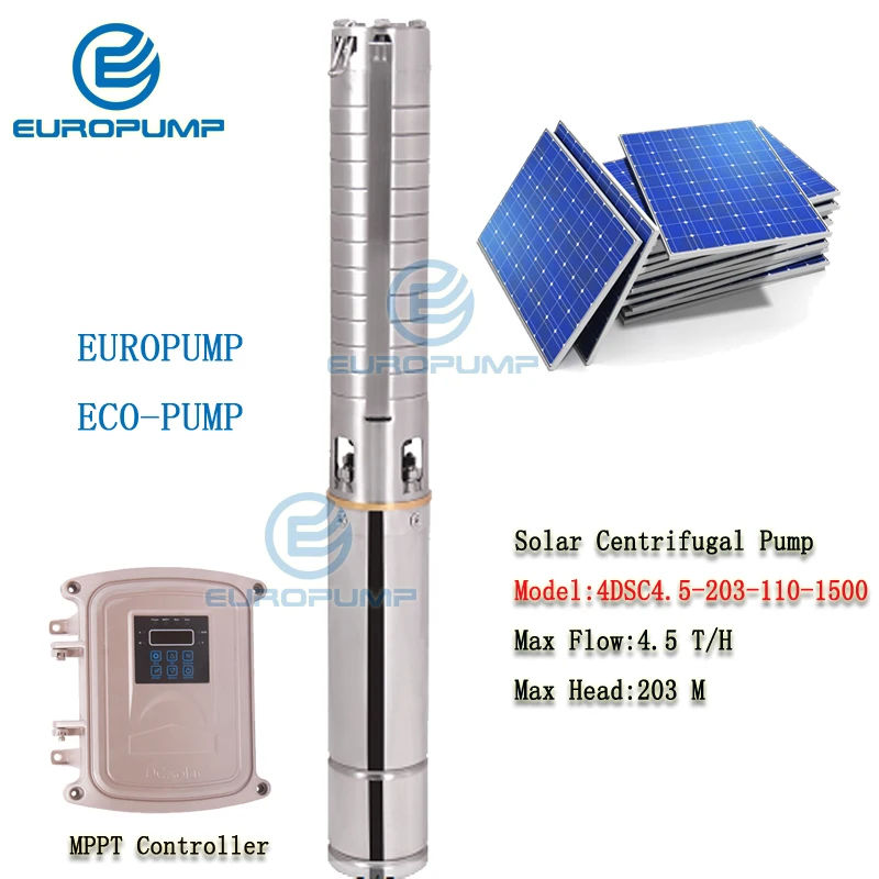 EUROPUMP MODEL4DSC4.5-203-110-1500) солнечный насос " DC глубокий хорошо Солнечный водяной насос 110 V 2HP MPPT контроллер Максимальная головка 203 m поток 4,5