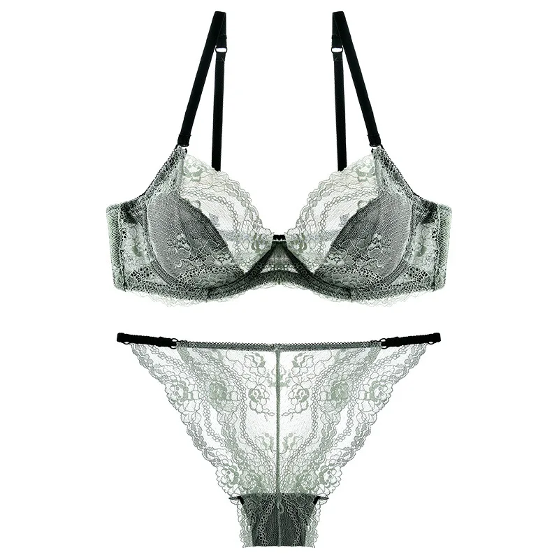 

2019 New Bra set gather lace women Lingerie Bra Set Transparent sexy ultra-thin Underwire Underwear Sets