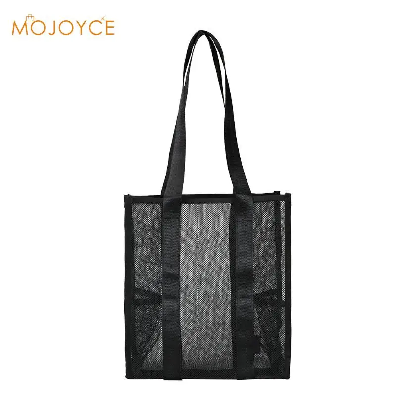 

Large Capacity Totes Solid Color Women Mesh Hollowed Shoulder Handbags Reusable Shopping Bags Thin Strap Cloth Bags
