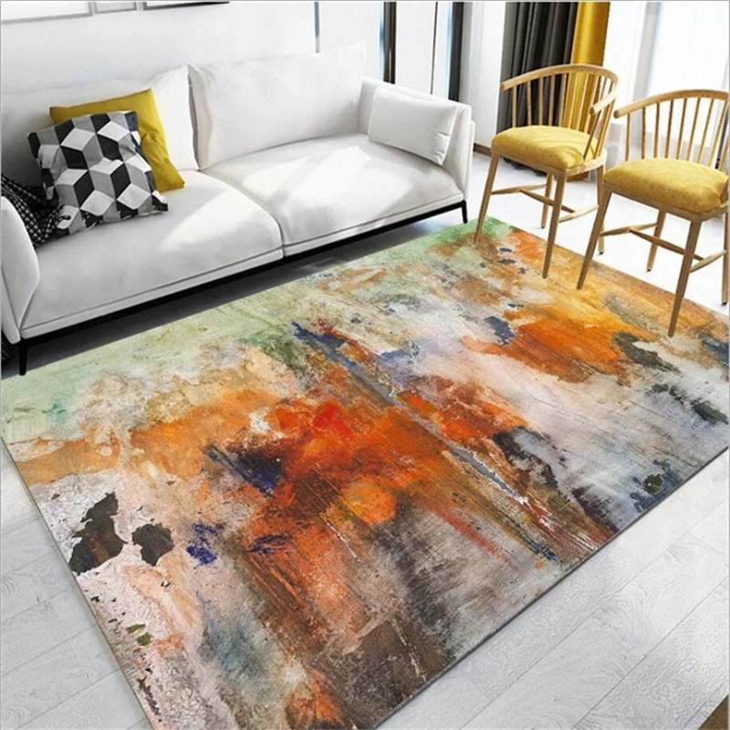 

Nordic Watercolor Orange Ink Abstract Oil Painting Short Crystal Velvet Carpet Carpets for Living Room Sofa Coffee Table Rug