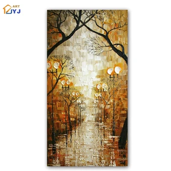 

Night Street Pictures Hand Painted Palette Knife Modern Abstract Canvas Oil Painting Wall Art for Living Room Home Decor J024