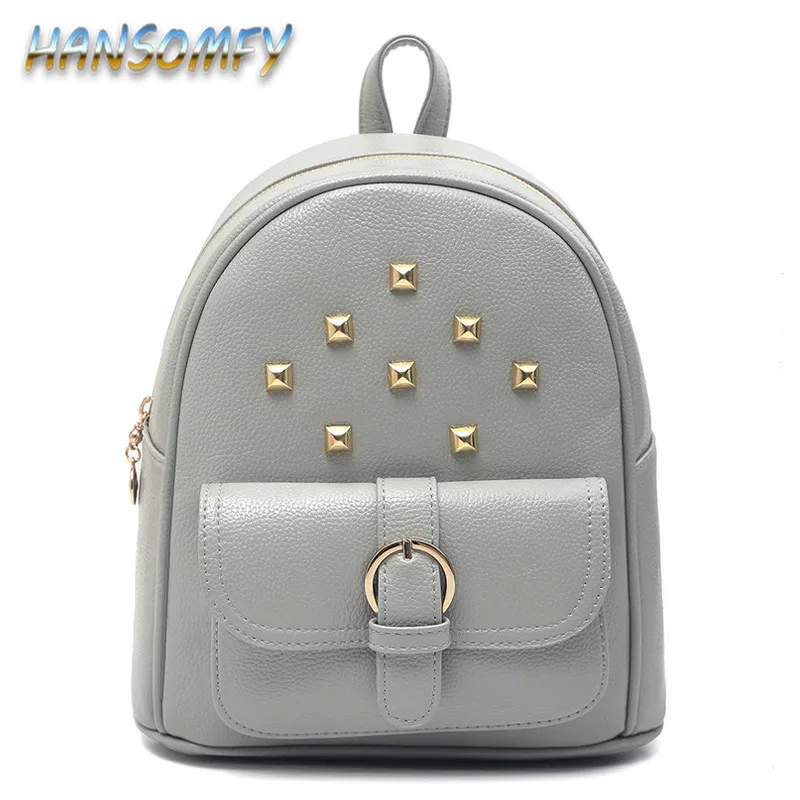 Women Rivets Leather Backpack Fashion School Bags For Teenage Girls Female Solid Color Backpacks Black PU Rucksack mochila CC-76