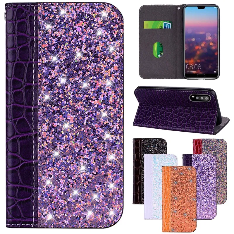 Чехол-Кошелек из крокодиловой кожи с блестками для Huawei P20 Lite Mate 10 20 Honor 7X 7A Y6 2018 P |