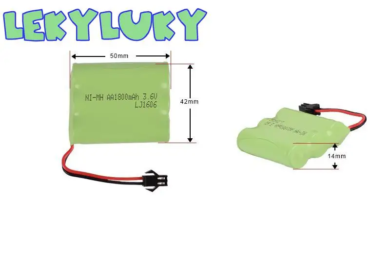 LEKYLUKY 3.6V 1800mah Ni-MH AA rechargable battery with SM 2P plug for RC car RC tank RC boat RC truck 4pcs/lot